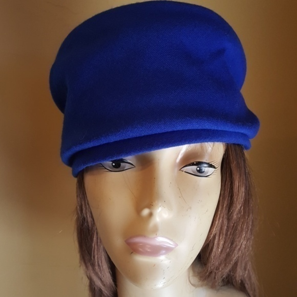 SASSY TRIX WOOD‎ BLUE VINTAGE  NEWSBOY HAT COBALT BLUE